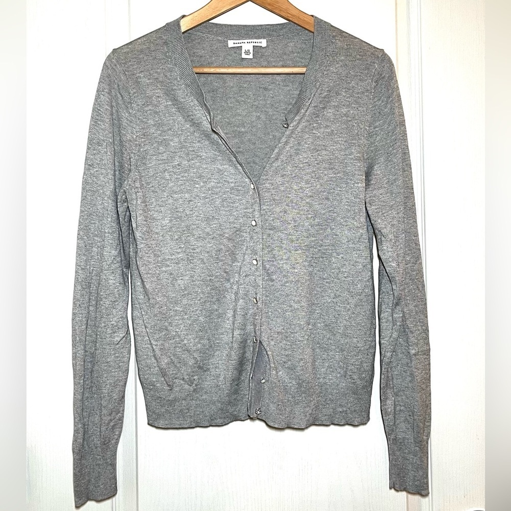 Banana Republic Gray Silk Cotton Blend Cardigan Sweater Basic Minimalist Officeโ